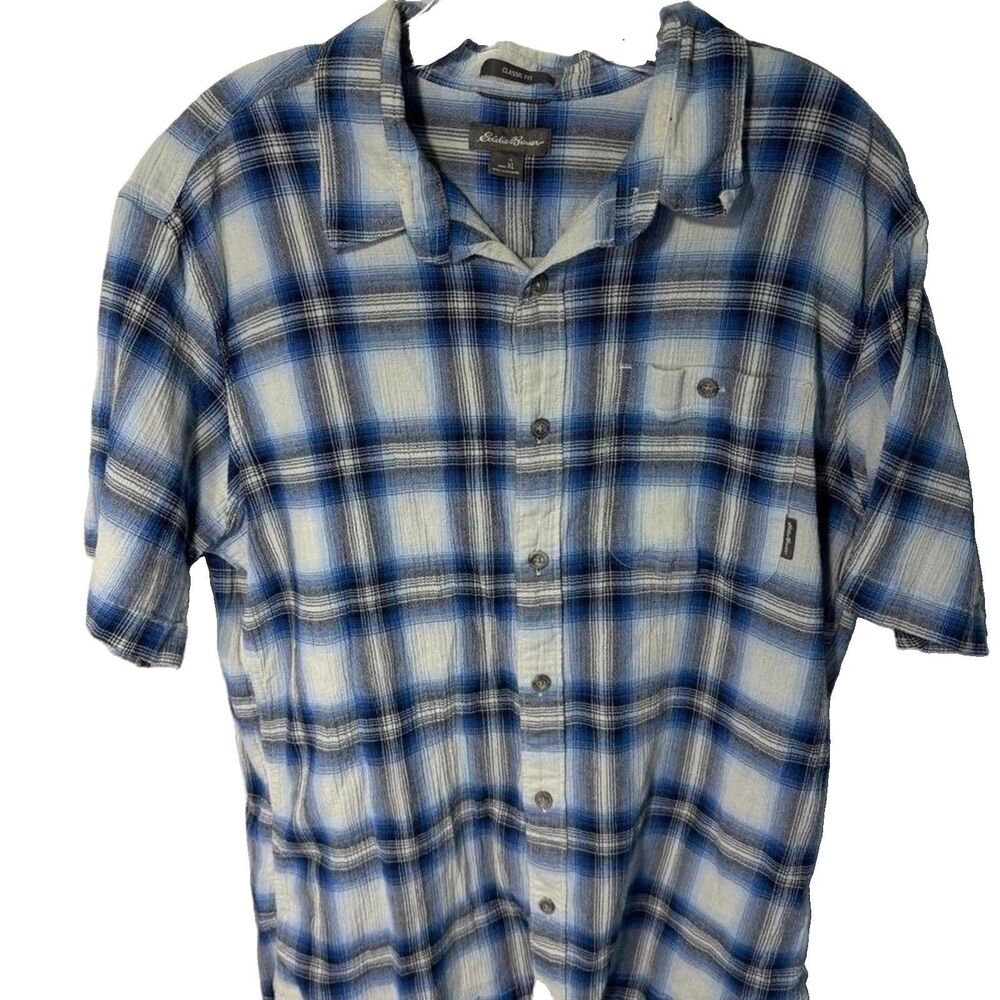 Eddie Bauer Men's Button Down Short Sleeve Plaid Striped XL Shirt